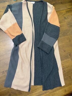 Emberley Color Block Open Front Cardigan Navy Cream Peach Longline
